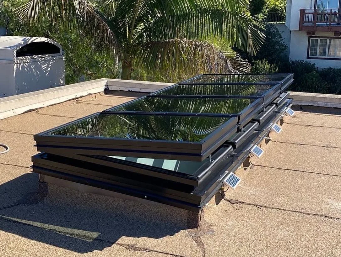 Flat Glass Skylight Exterior Dark Frame Palm Trees Santa Monica