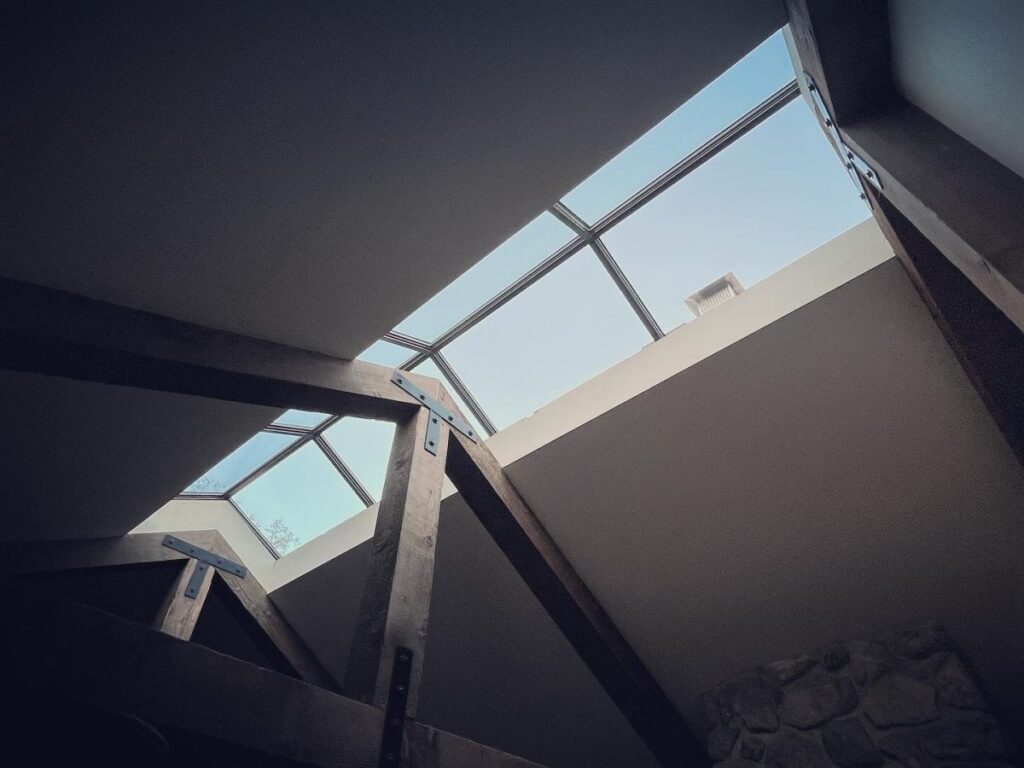 Flat Glass Skylight Interior Beams Under Construction Los Feliz