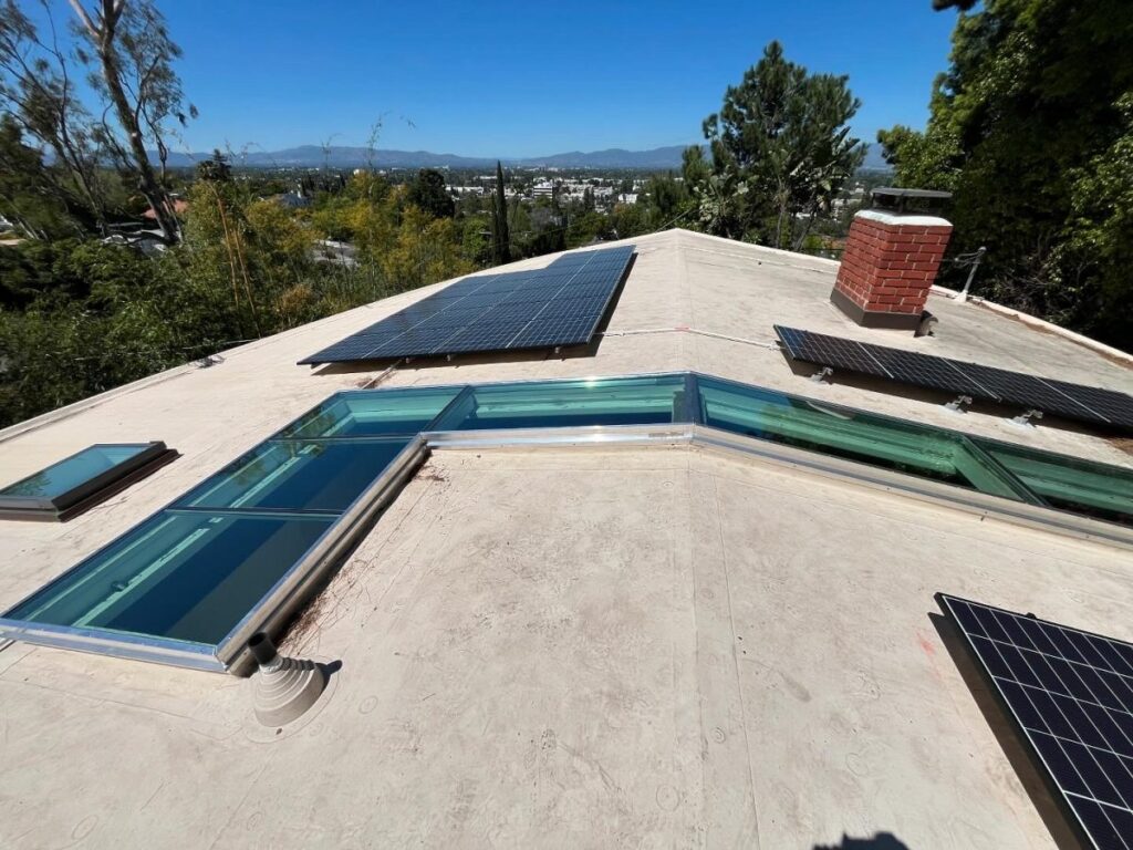 Flat Glass Skylights Hillside Property Solar Panels Encino