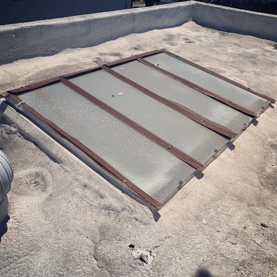 Old Corroded Flat Glass Skylight Replacement Scope Los Angeles