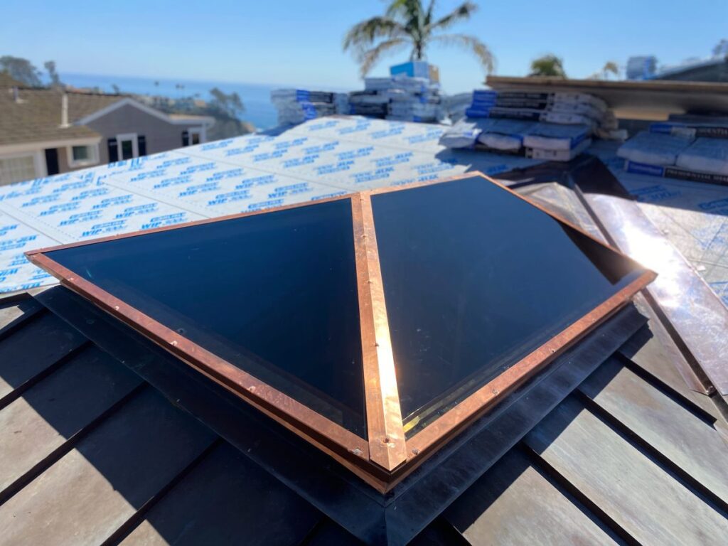 Pyramid Skylight Copper Flashing Ocean View Malibu
