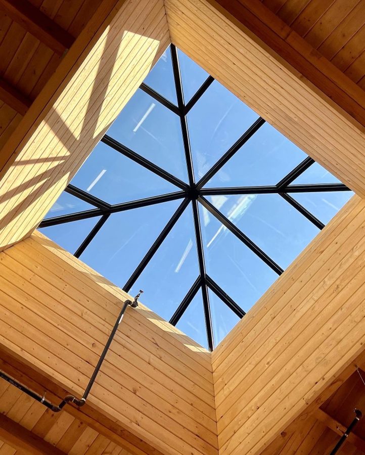 Pyramid Skylight Interior Wood Ceiling Natural Light Los Angeles