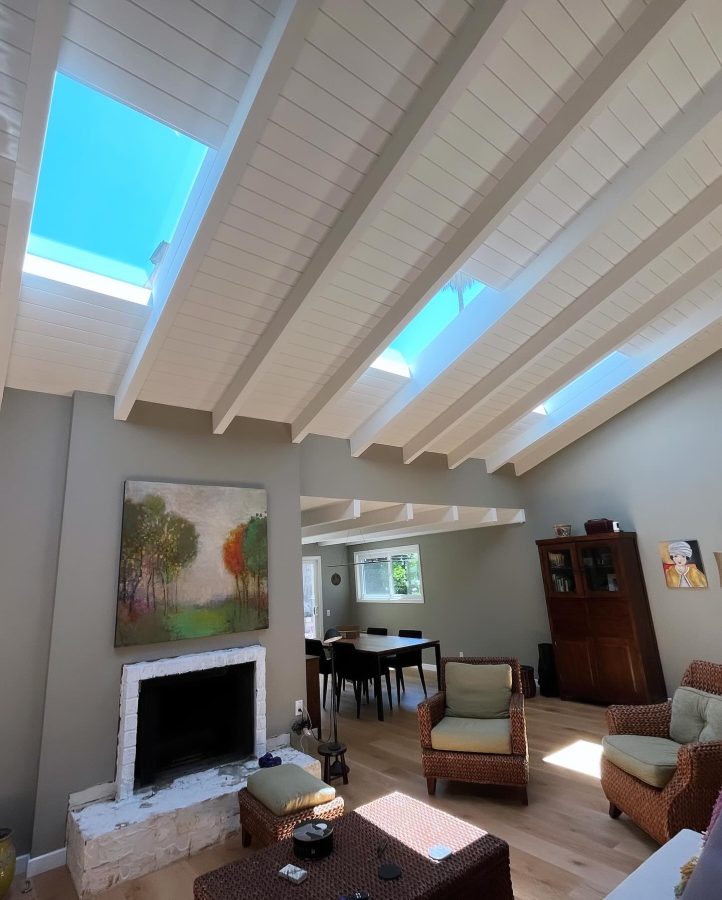 Velux Skylights Living Room Vaulted Ceiling Natural Light — Los Angeles